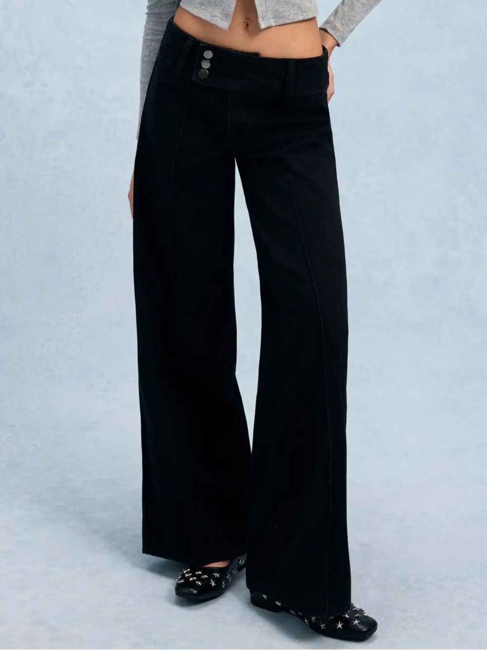 CIDER BLACK DENIM LOW RISE BAGGY JEANS L